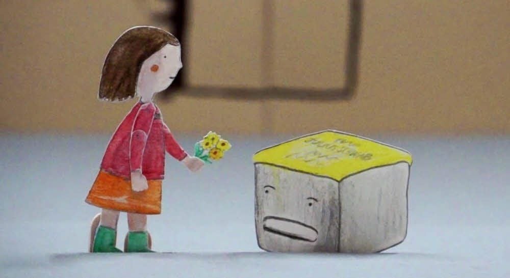 Eine Szene aus dem Film „Wozu ein Stein?“ von Claudia Brüggemann und Anne Pannecke: Mira entdeckt den Stolperstein.