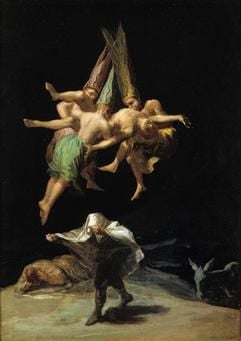 Das Gemälde «Hexenflug» aus dem Jahre 1797/98 des spanischen Malers Francisco de Goya (1746-1828) in der Alten Nationalgalerie in Berlin (Foto: dpa)
