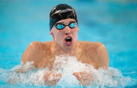 Der deutsche Schwimmer Yannick Lebherz schwimmt in der sogenannten Schwimmoper in Wuppertal über 400 Meter Lagen. Er gewann in neuem deutschen Rekord, konnte sich aber nicht für die Europmeisterschaft qualifizieren. (FOTO: DPA)