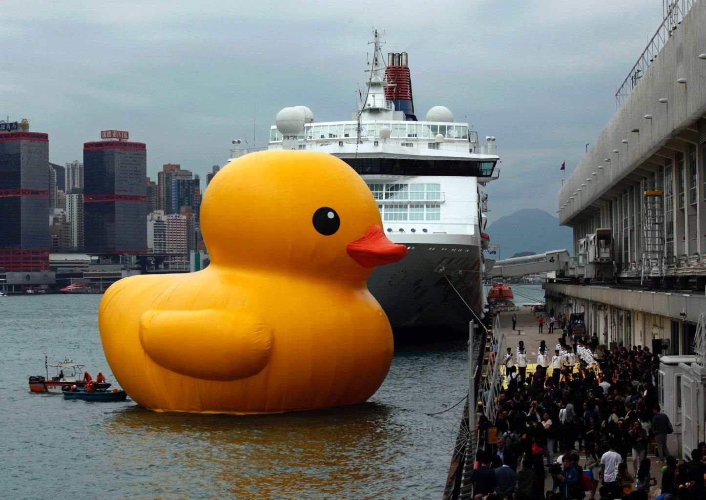 In Hongkong ist eine 16,5 Meter große Gummiente im Hafen eingelaufen.