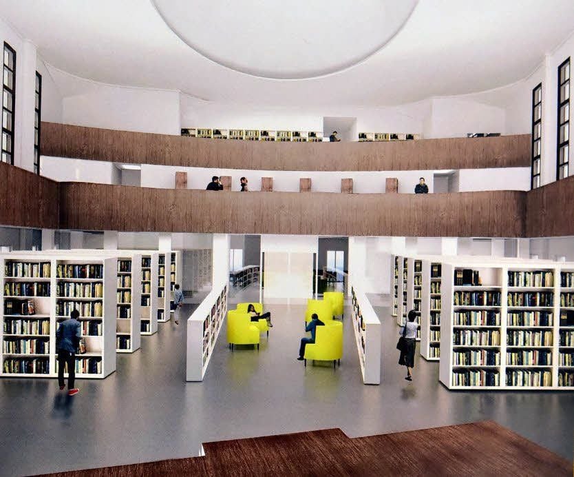 Lisa Pionteks Vision zeigt die neue Bibliothek als Entwurf von innen.