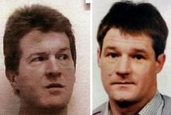 Die Kombo zeigt undatierte Polizei-Archivfotos des unter Mordverdacht stehenden Schwerverbrechers Christian Bogner (l.) und dessen Opfers, dem arbeitslosen Gärtner Engelbert Danielsen. (Foto: dpa)