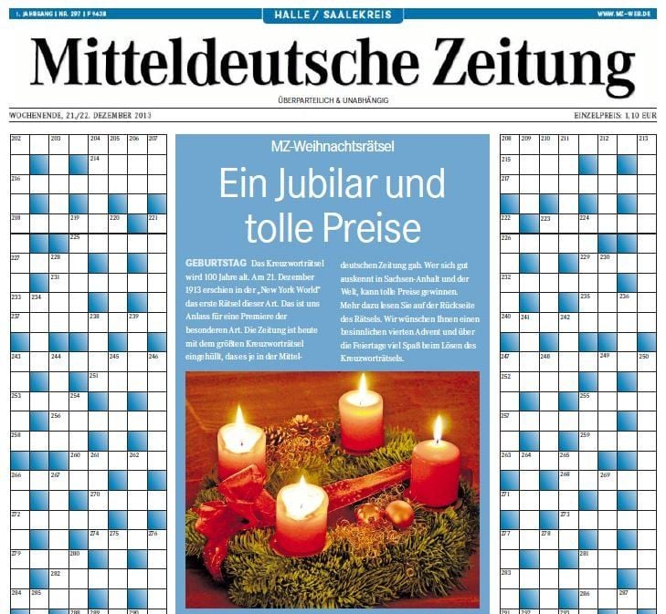 Die Zeitung ist am Sonnabend mit dem größten Kreuzworträtsel eingehüllt, das es je in der Mitteldeutschen Zeitung gab.