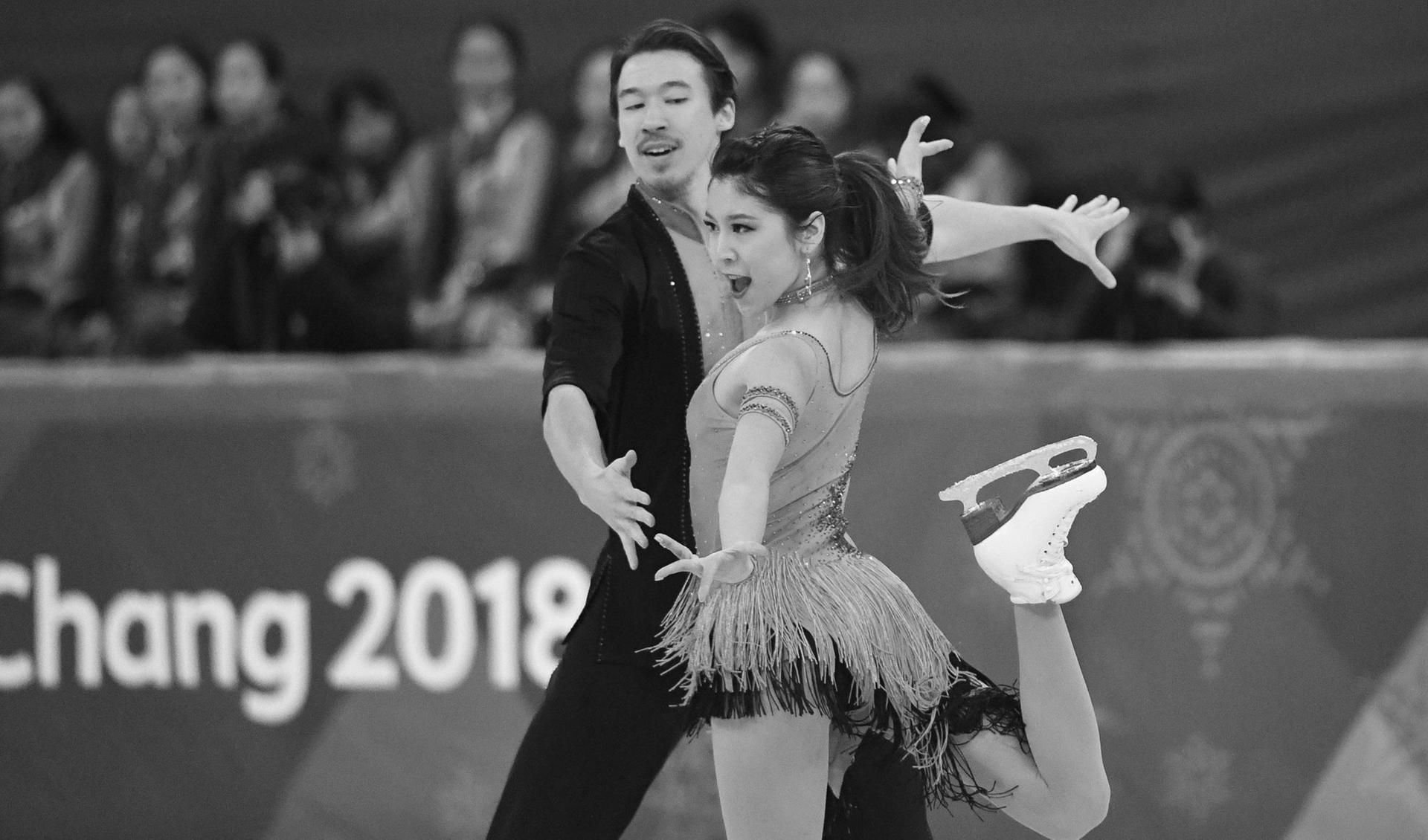Kana Muramoto und Chris Reed bei ihrem Kurzprogramm während der Olympischen Spielen 2018 in Südkorea.