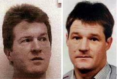 Die Kombo zeigt undatierte Polizei-Archivfotos vom unter Mordverdacht stehenden Schwerverbrecher Christian Bogner (l.) und dessen Opfer, dem arbeitslosen Gärtner Engelbert Danielsen. (Foto: dpa)
