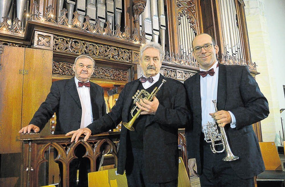 Ludwig Güttler (Mitte), Friedrich Kircheis (links) und Thomas Irmen bereiteten den Besuchern der Jakobskirche ein nachhaltiges Konzerterlebnis.