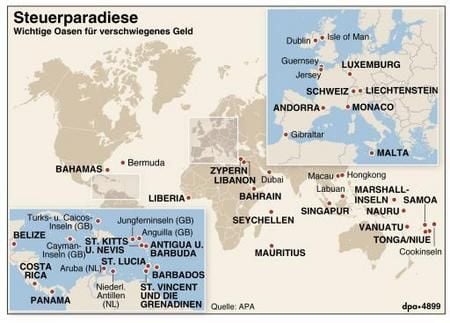 Die Steuerparadiese der Welt (Grafik: dpa)