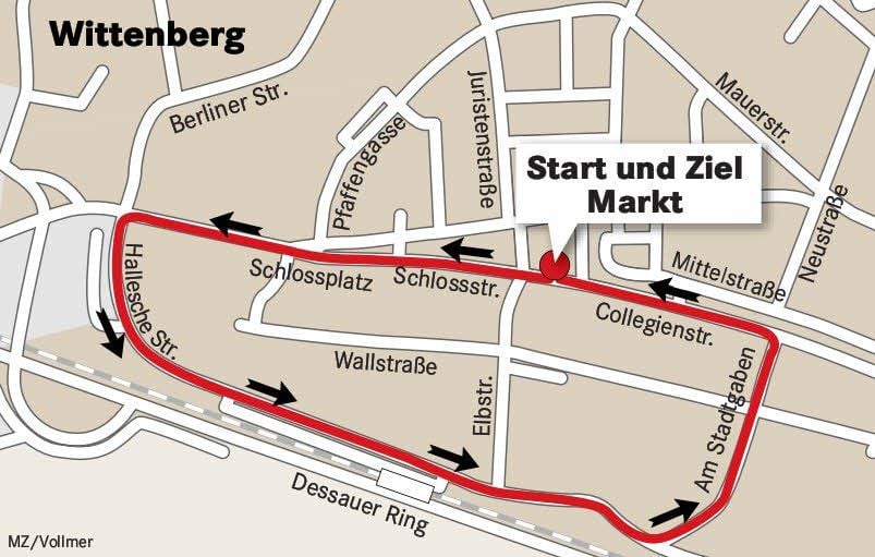 Die Route des Wittenberger Nachtlaufs 2014