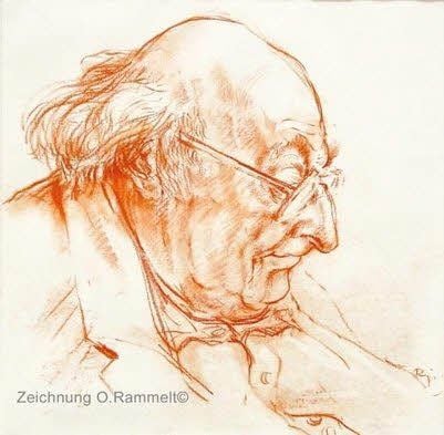 Rötelzeichnung von Olaf Rammelt, „Stefan Heym liest“ (1985)