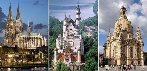 Die Bildkombo zeigt (l-r) den Kölner Dom, Schloss Neuschwanstein und die Dresdener Frauenkirche (FOTO: DPA)