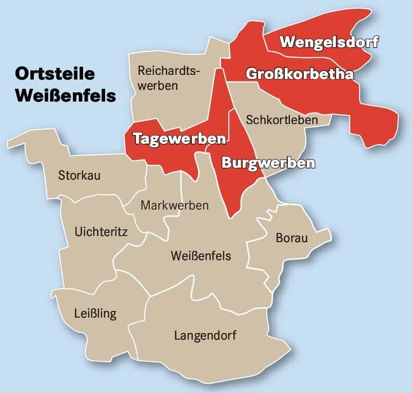 In diesem Artikel geht es um Burgwerben, Großkorbetha, Tagewerben und Wengelsdorf.