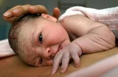 Ein neugeborenes Baby liegt auf dem Bauch seiner Mutter. (Foto: dpa)