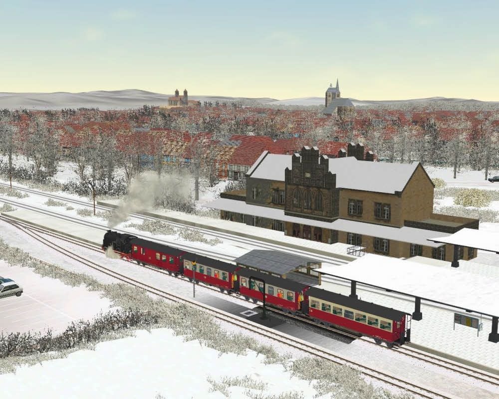 Über 500 sehenswerte Punkte im Harz - dazu zählt natürlich auch Quedlinburg mit seinem Bahnhof - gibt es in dem Spiel zu sehen.