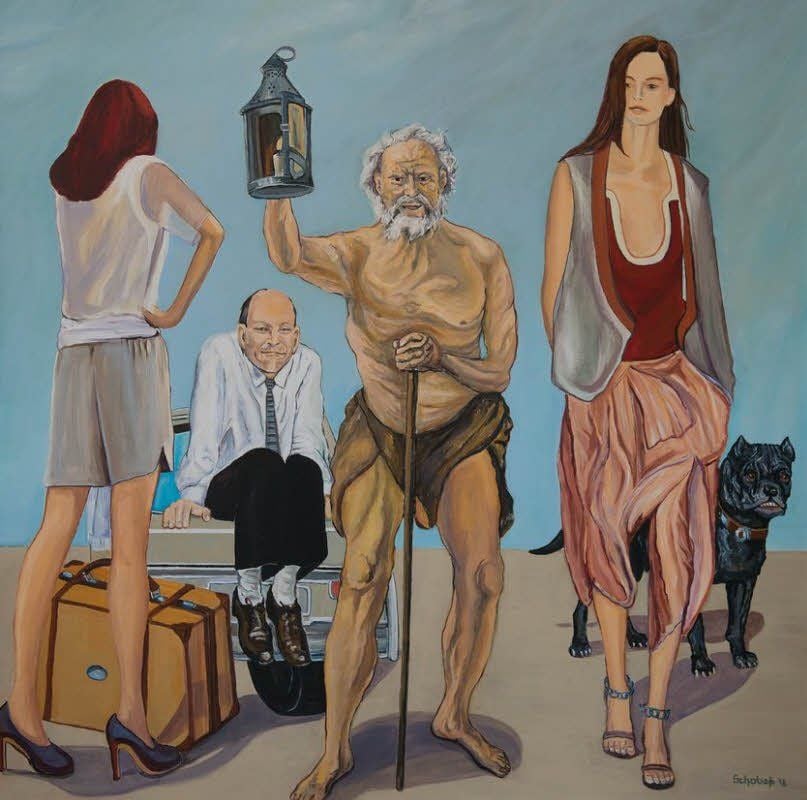 „Diogenes sucht auf dem Markt der Eitelkeiten einen Menschen“ nannte Bernd Schobeß dieses Bild.