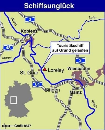 Schiffsunglück auf dem Rhein. (Grafik: dpa)