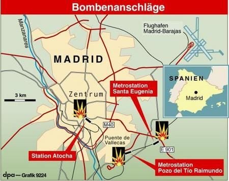 Hier explodierten die Bomben (Grafik: dpa)