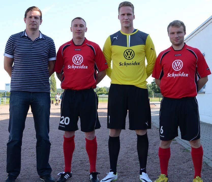 Dirk Pfeiffer ist neuer Abteilungsleiter. Daniel Stephansky, Mario Bellstedt und Stefan Horlbog (von links) tragen jetzt das Trikot des MSV.