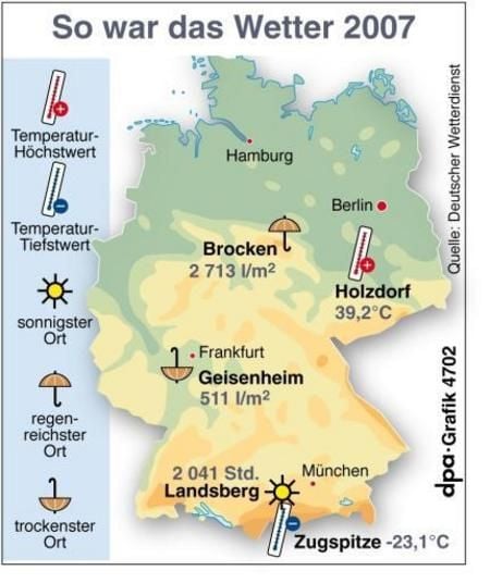 Die nassesten, wärmsten, kältesten Orte in Deutschland (Grafik: dpa)