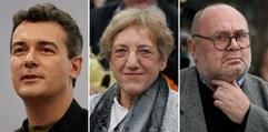 Die Bildcombo zeigt die Preisträger des mit 15.000 Euro dotierten Preises der Leipziger Buchmesse, Ilija Trojanow (l./Belletristik), Franz Schuh (r./Sachbuch/Essayistik) und Ragni Maria Gschwend (Übersetzung). (Fotos: dpa)