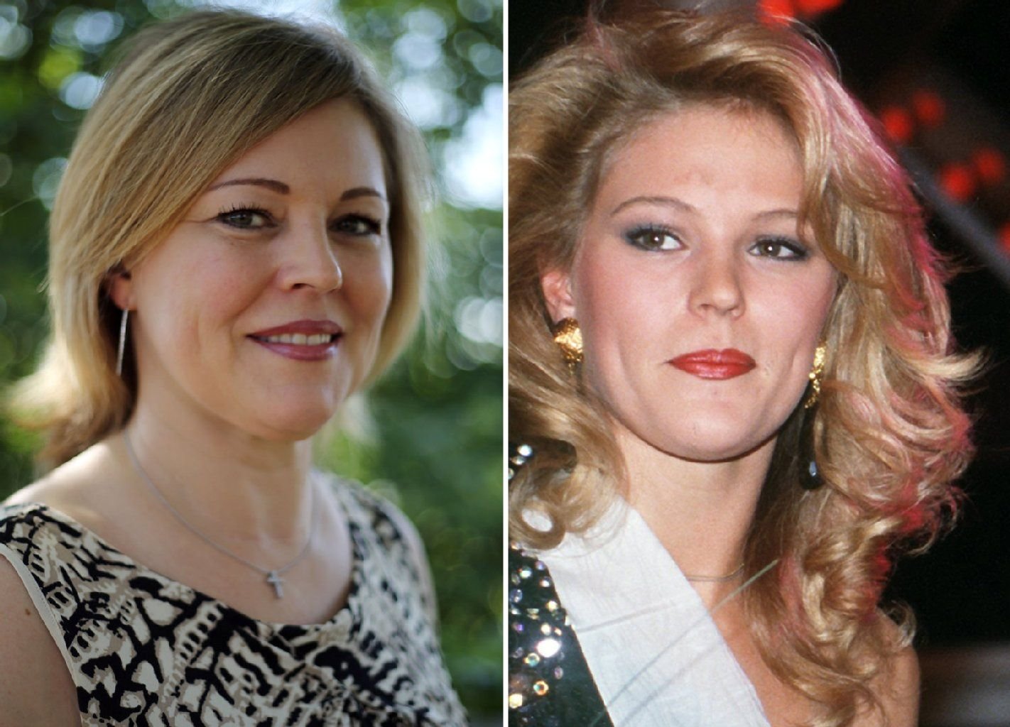 Die zweiteilige Bildkombo zeigt die «Miss DDR», Leticia Koffke, aufgenommen am 07.01.1991 (r) in Bonn und am 24.07.2014 (l) in Köln.