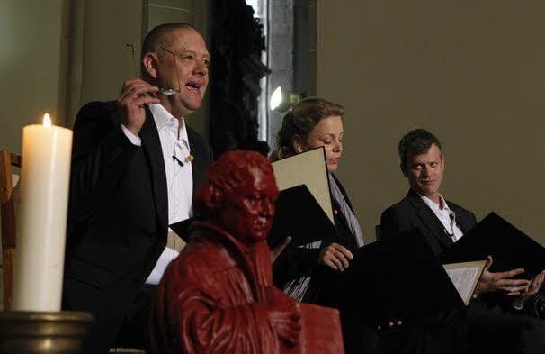 Lesung mit Potthoff, Annette Baldin und Oliver Beck (v.l.).