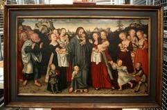Das Gemälde «Lasset die Kindlein zu mir kommen» von Lucas Cranach dem Älteren aus dem Jahr 1537, aufgenommen am Mittwoch (29.03.2006) in einem Depot des Angermuseums in Erfurt. (Foto: dpa)
