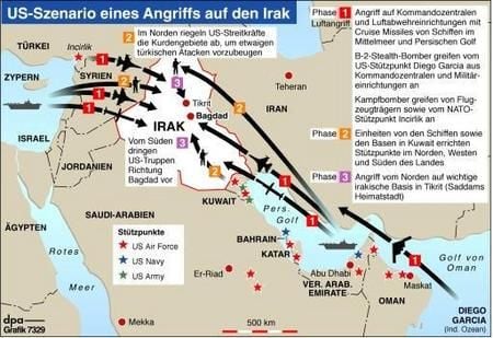 US-Szenario eines Angriffs auf den Irak (Grafik: dpa)