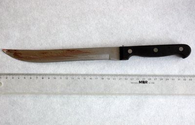 Das Foto der Polizei zeigt ein blutbeschmiertes Messer, das als Tatwaffe in einem sogenannten «Ehrenmord» in München verwendet wurde. (FOTO: DPA)