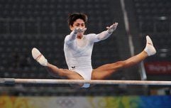 Die deutsche Turnerin Oksana Chusovitina beim Training am Stufenbarren in Peking (Archivfoto vom 07.08.2008). (Foto: dpa)
