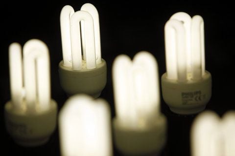 Energiesparlampen leuchten in einem Baumarkt in Leipzig. (FOTO: DPA)