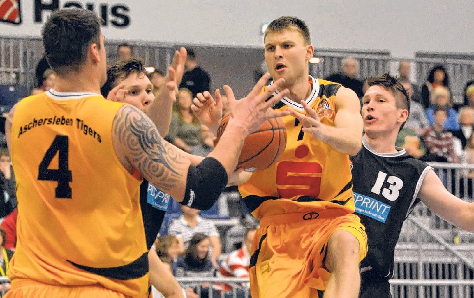 Zwei Leistungsträger im Tigers-Team: Kapitän Sebastian Harke (Nr.4) und Aufbauspieler Julius Zurna (Nr.7) im Zusammenspiel.