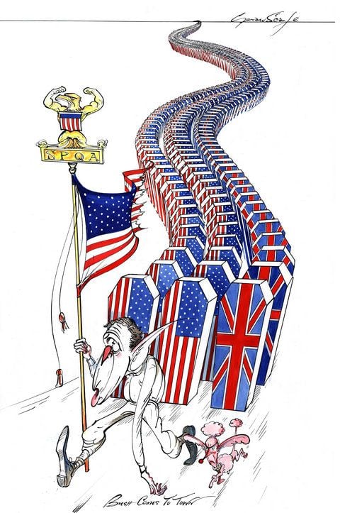 Der englische Karikaturist Gerald Scarfe bringt zum Beispiel den ehemaligen amerikanischen Präsident George W. Bush gerne mal als Affen aufs Papier. (FOTO: DPA)