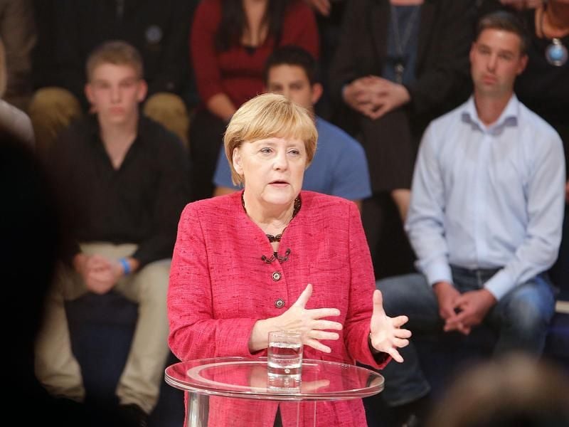Bundeskanzlerin Merkel am Montag in Mönchengladbach in der Wahlarena.