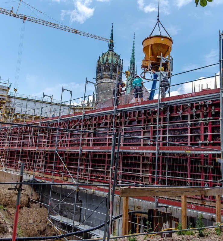 Zu den aktuellen Baustellen der Bau-Union Wittenberg zählt der Südflügel am Schloss.