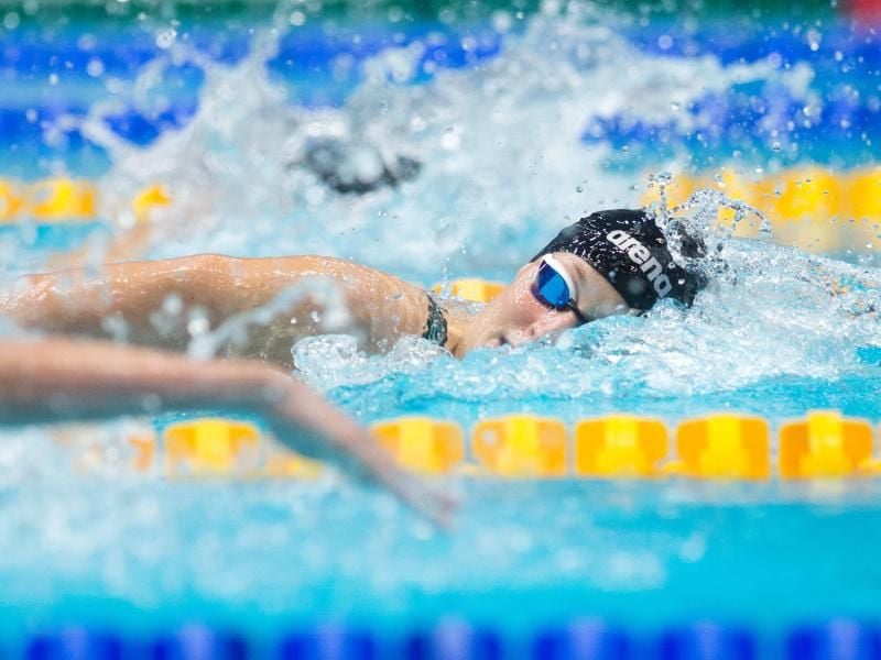 Sieg über 400 Meter Freistil beim Kurzbahn-Weltcup in Singapur: Reva Foos. Foto: Klaus-Dietmar Gabbert