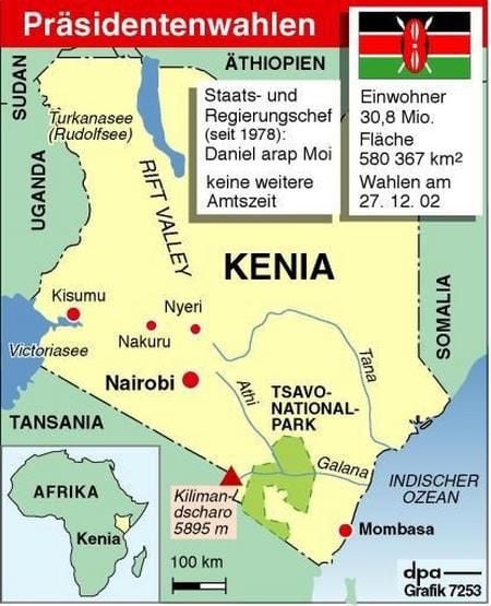 Karte zu den Präsidentenwahlen in Kenia (Grafik: dpa)