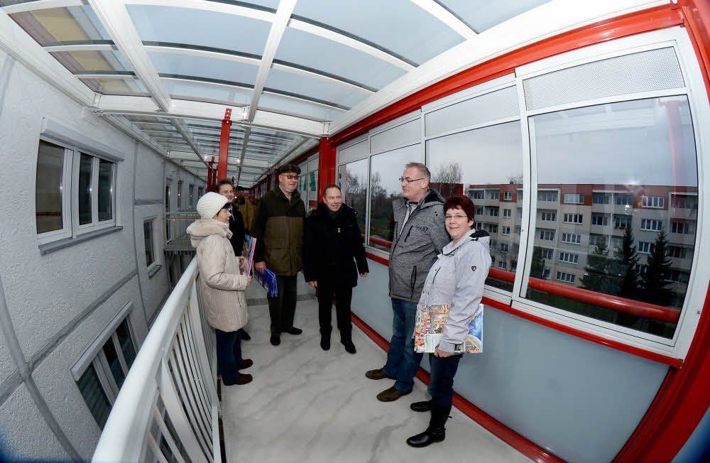 Der sanierte Neubau verfügt jetzt über einen neuen Laubengang.