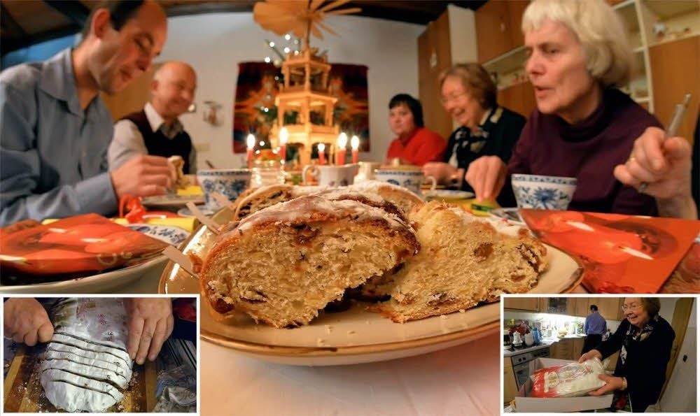 Ingrid Lampadius packte acht Stollen aus und bereitete sie vor. Danach wird das Gebäck in weihnachtlicher Atmosphäre einer eingehenden Prüfung unterzogen.
