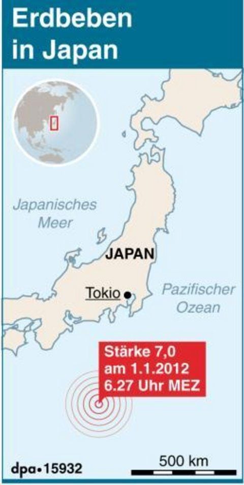 Lage des Epizentrums südlich von Tokio (GRAFIK: DPA)