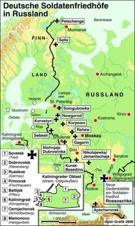 Infokarte große Soldatenfriedhöfe in Russland (Einweihung Rossoschka) (Grafik: dpa)