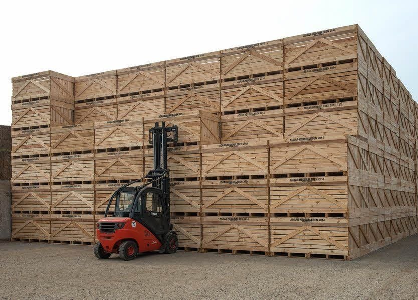 In diesen Kisten, von denen es rund 8.500 Stück geben wird, werden die Kartoffeln aufbewahrt.