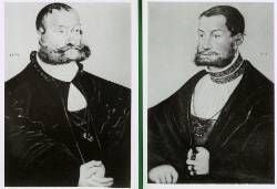 Die Abbildung zweier Ölgemälde aus dem Jahr 1532 von Lucas Cranach d. Ä. wird am Donnerstag bei einer Pressekonferenz im Gotischen Haus in Wörlitz vorgestellt. Es handelt sich um Porträts der Fürstenbrüder Johann II. (l) und Joachim, deren Originale im Wörlitzer Park bis 1945 hingen und die jetzt bei einem Kunsthändler in Wien entdeckt wurden. Die Gemälde stammen aus dem Eigentum des 1947 im NKWD-Sonderlager in Buchenwald verstorbenen Herzogs Joachim Ernst von Anhalt. Gespräche mit dem Kunsthändler über eine Rückführung sind allerdings vorerst gescheitert.