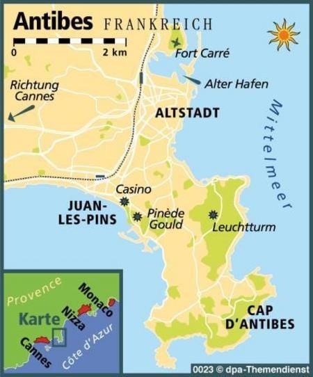 Antibes liegt zwischen Cannes und Nizza am Mittelmeer - Juan-les-Pins und die Altstadt liegen sich direkt gegenüber. (Foto: dpa)