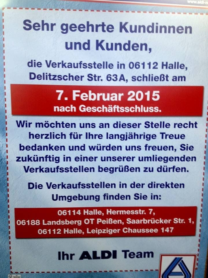 Die Aldi-Filiale in der Delitzscher Straße schließt am 7. Februar.