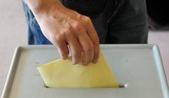 Ein Wähler wirft am Sonntag (08.06.2008) in einem Wahllokal in Dresden seinen Stimmzettel in eine Wahlurne. (Foto: dpa)