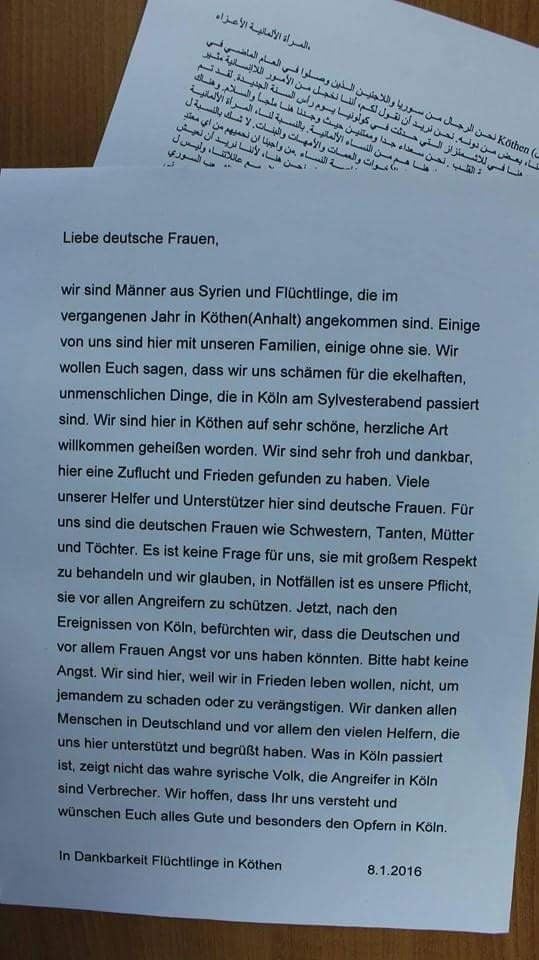 Die syrischen Flüchtlinge haben den Brief auf Deutsch und Arabisch verfasst.
