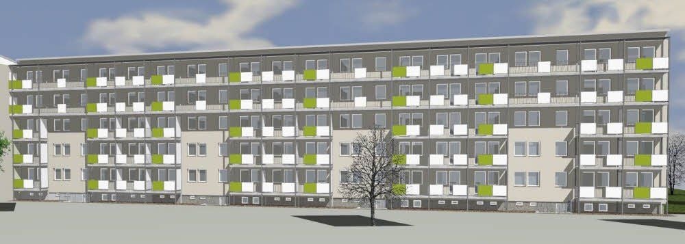 Mit grünen Akzenten und Laubengängen sollen die Blocks künftig punkten.