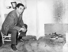 Ein Archivbild vom 4. Februar 1972 zeigt Juan Pereira neben einem Porträt auf dem Boden der Küche des Hauses der Familie der Maria Gomez in der andalusischen Ortschaft Belmez. (Foto: dpa)