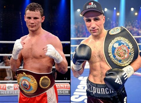Der Kampf zwischen Weltmeister Robert Stieglitz (l.) und Ex-Champion Arthur Abraham (r.) um den WBO-Titel im Super-Mittelgewicht findet am Samstag in Berlin statt. (FOTO: DAPD)