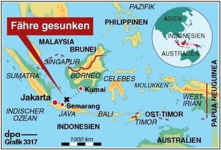 Karte zum Fährunglück vor Java (Grafik: dpa)
